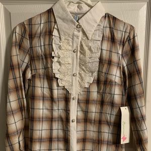 🤑🙌🏽 3/$30 NWT! Plaid Ruffled Long Sleeve Button Up Shirt